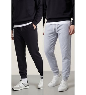 Erkek Siyah-Gri Arka Cep Etiket Detaylı Paça Lastikli Regular Fit 2'Li Eşofman Altı CMREO09-2 (Siyah-Gri)