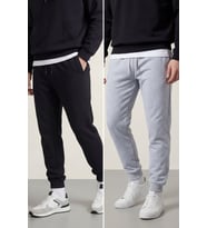 Erkek Siyah-Gri Arka Cep Etiket Detaylı Paça Lastikli Regular Fit 2'Li Eşofman Altı CMREO09-2 (Siyah-Gri)