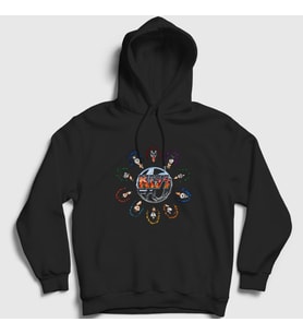 Presmono Unisex Siyah Fourty Years Kiss Kapüşonlu Sweatshirt 292023tt