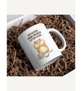 "Mutluluğun Tadına Bakarken Yuttum Galiba" Hamster Kupa (Beyaz)