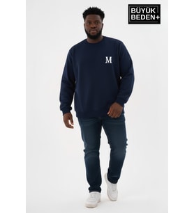 Erkek Büyük Beden M Baskılı Bisiklet Yaka ince Sweatshirt SPR26BSW956-13