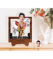 BK Gift Kişiye Özel Beyaz Atlı Prens Karikatürlü Ahşap Standlı 3D Biblo-1