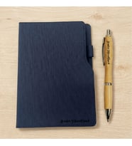 Kişiye Özel Lacivert Deri Defter Bambu Kalem