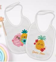 BK Kids Kişiye Özel Sevimli Ananas Tasarımlı 2’li Beyaz Mama Önlüğü-1