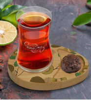 BK Gift Kişiye Özel Kivi Tasarımlı Doğal Ahşap Tabaklı Heybeli Çay Bardağı Sunum Seti Model 1