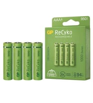 Gp Recyko 950 mAh AAA 4'lü Şarjlı İnce Kalem  Pil GP100AAAHCE-2EB4 (GPRHC103E001) (Siyah)