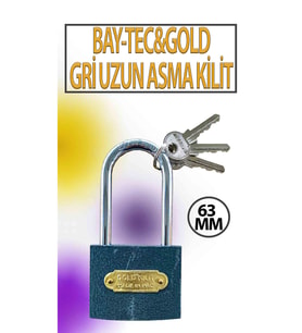 Gri Uzun Asma Kilit Bay-Tec & Gold 63 MM 3 Anahtarlı