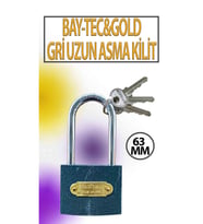 Gri Uzun Asma Kilit Bay-Tec & Gold 63 MM 3 Anahtarlı