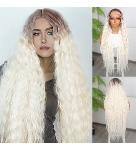 Rus Kumralı Beyaz Platin Ombreli Fiber Sentetik Tül Peruk