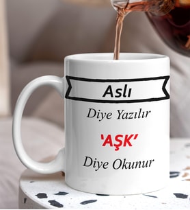 Kişiye Özel İsim Ve Aşk Diye Okunur Tasarımlı Tasarımlı Beyaz Kupa Bardak