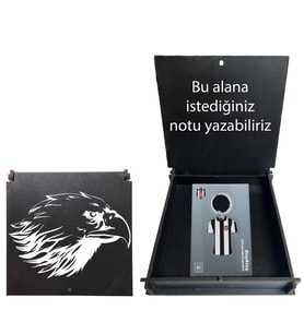 Beşiktaş Lisanslı Siyah Çizgili Forma Anahtarlık Kartal Ahşap Kutulu
