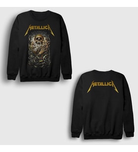 Presmono Unisex Siyah Skull Tutankhamun Metallica Sırt Baskılı Sweatshirt 517780tt
