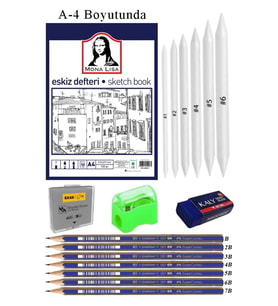 Eskiz Defteri A4 50 Yaprak Karakalem Çizim Seti Gölgelendirme Kalemi Hamur Silgi Faber Castell Dereceli Kalem Hobi Tasarım Seti (Beyaz)