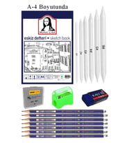 Eskiz Defteri A4 50 Yaprak Karakalem Çizim Seti Gölgelendirme Kalemi Hamur Silgi Faber Castell Dereceli Kalem Hobi Tasarım Seti (Beyaz)