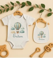 Pia Baby Premium %100 Pamuk İsme Özel Organik Baskılı Çıtçıtlı Bebek Body Ve Önlük 5050-20 (Ekru)
