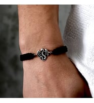 Gümüş Ejderha Bileklik 925 Ayar Gümüş Ejderha Figürlü Unisex İp Örgü Bileklik