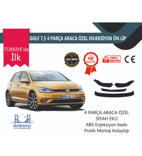 Vw Uyumlu Golf 7.5 4 Parça Siyah Ön lip