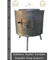 Premium Seri Taşınabilir Kuplu Katlanır Estetik Şık Isıya Dayanıklı Boyalı Ayaklı Siyah Ateş Çukuru