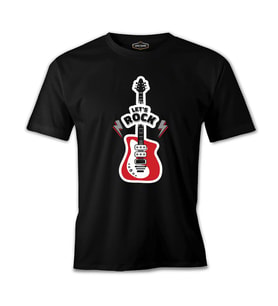 Let's Rock Red Guitar Siyah Erkek Tshirt