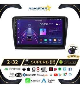 Skoda Superb 2008-2015 Model 2+64GB Android 13 Kablosuz Carplay Navigasyon Multimedya Sistemi