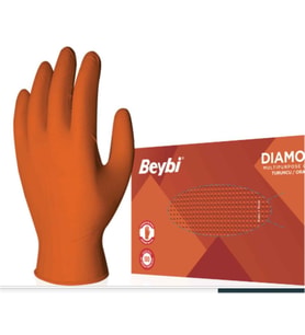 Beybi Diamond Pudrasız Xl Beden Kalın Turuncu Nitril Eldiven Ekstra Büyük 100 Adet