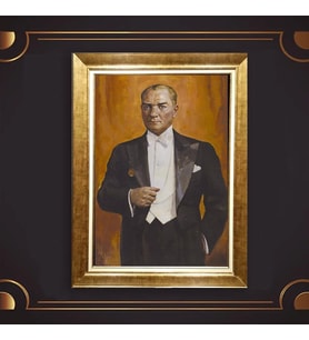 Özel Seri Paspartulu Çerçeveli Atatürk Tablo l74 (Gold)