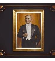 Özel Seri Paspartulu Çerçeveli Atatürk Tablo l74 (Gold)