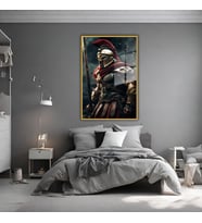Metal Çerçeveli Temperli Cam Tablo Film Karakteri Sparta (Gold)