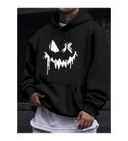 Unisex Oversize Gülümseyen Surat Baskılı Siyah Hoodie – Streetwear Tarz Kapüşonlu Sweatshirt