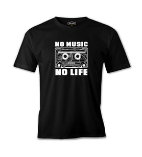 No Music No Life Cassette Tape Siyah Erkek Tshirt
