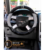 Dodge Magnum Dikme Direksiyon Kılıfı Delikli Deri Parlak Siyah Gri Detay Çift Yüzük ve Dikiş 2005-2008