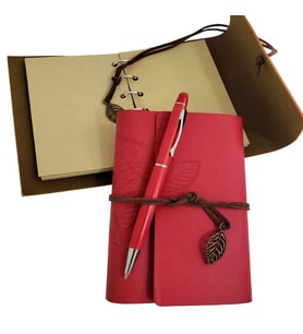 Özel Ahşap Kutulu Kırmızı Deri Defter Ve Kalem Set