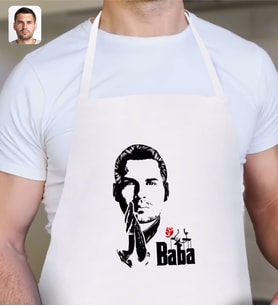 BK Gift Kişiye Özel Godfather Baba Silüet Tasarımlı Beyaz Mutfak Önlüğü-1