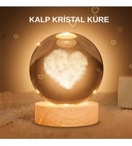 Kalpli Işıklı Cam Küre Ahşap Standlı Dekoratif Gece Lambası