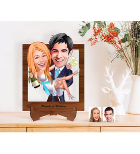 BK Gift Kişiye Özel Evleniyoruz Karikatürlü Ahşap Standlı 3D Biblo-4 (Beyaz)
