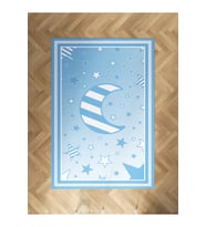 MEKTA HOME BEBEK VE ÇOCUK ODASI Ay ve Yıldız Desenli Mavi Halı