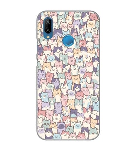 Huawei P20 Lite Uyumlu Sevimli Kediler Desenli Şeffaf Telefon Kılıfı