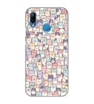 Huawei P20 Lite Uyumlu Sevimli Kediler Desenli Şeffaf Telefon Kılıfı
