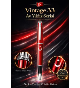 Vintage 33 Roller Kalem Kırmızı Ay Yıldız Baskılı