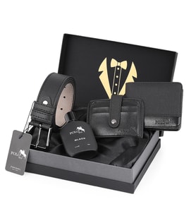 Polo Air Erkek Damat Çeyiz Kravatlı 4'lü Spor Şık Set Kemer, Cüzdan, Kartlık, Parfüm P-DMT-0011 (Siyah)