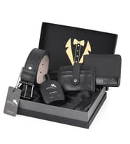 Polo Air Erkek Damat Çeyiz Kravatlı 4'lü Spor Şık Set Kemer, Cüzdan, Kartlık, Parfüm P-DMT-0011 (Siyah)