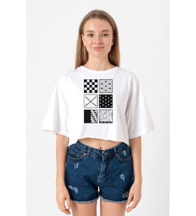 Demon Slayer Anime Patterns Beyaz Kadın Crop Tshirt