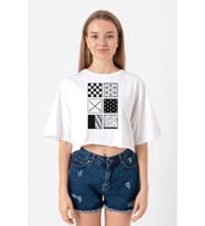 Demon Slayer Anime Patterns Beyaz Kadın Crop Tshirt