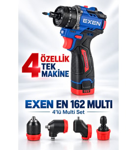 EXEN EN 162 MULTI 16V Kömürsüz Darbeli Akülü Matkap Vidalama – 60 Nm, 4’lü Multi Başlık Seti, 2 Akül