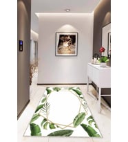 Yeşil Yapraklı Kaymaz Taban Makinede Yıkanabilir Halı AR072 - 100 x 160 cm