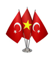 Masa Üstü Vietnam Bayrağı Türk Bayrağı Üçlü Krom Direk Masa Bayrak Seti