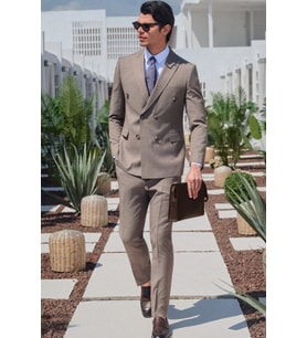 Kahverengi-Beyaz Kırlangıç Yaka Kruvaze 6 Drop Slim Fit Tam Astar Esnek Takım Elbise 1001260171