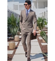 Kahverengi-Beyaz Kırlangıç Yaka Kruvaze 6 Drop Slim Fit Tam Astar Esnek Takım Elbise 1001260171