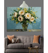 Vazoda Beyaz Çiçekler Dekoratif Kanvas - Mdf Ahşap Tablo