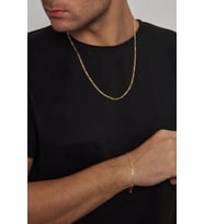 18K Altın Kaplama 3mm Figaro 925 Ayar Gümüş Erkek Zincir Kolye Bileklik Set VES-8519